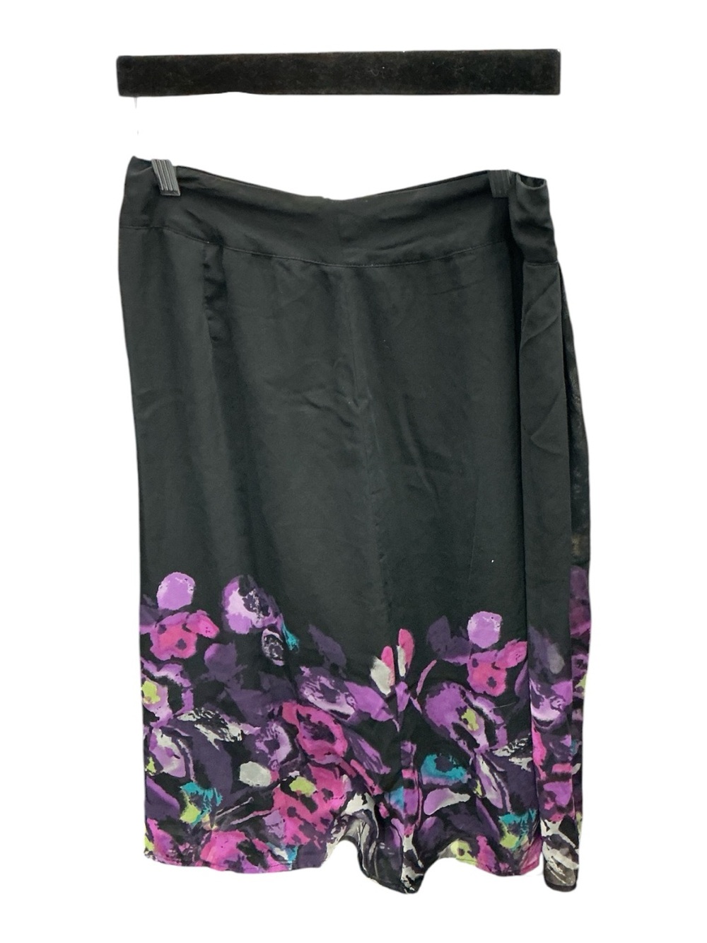 East 5th Black Midi Skirt with Purple Floral Hem